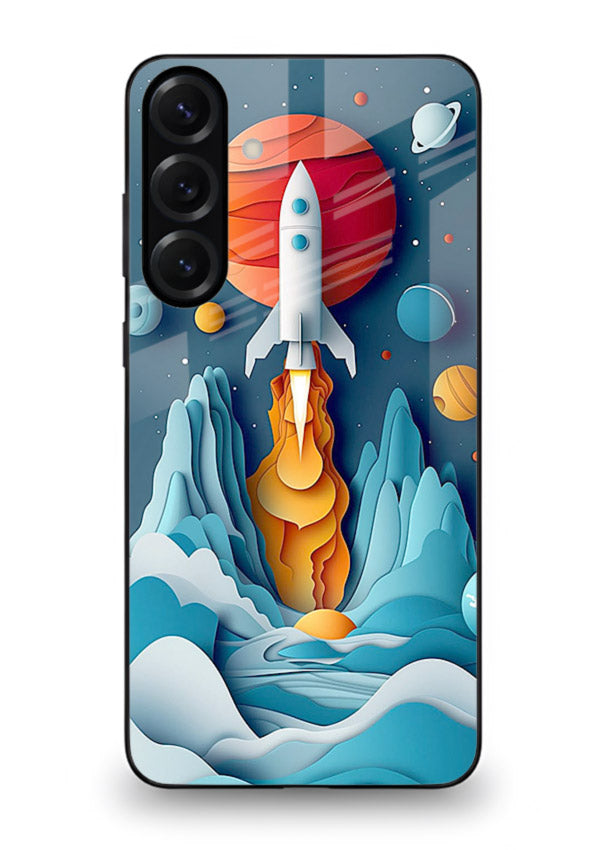 Rocket Planet Launch cosmic rocket artwork Samsung M35 5G glass back cover