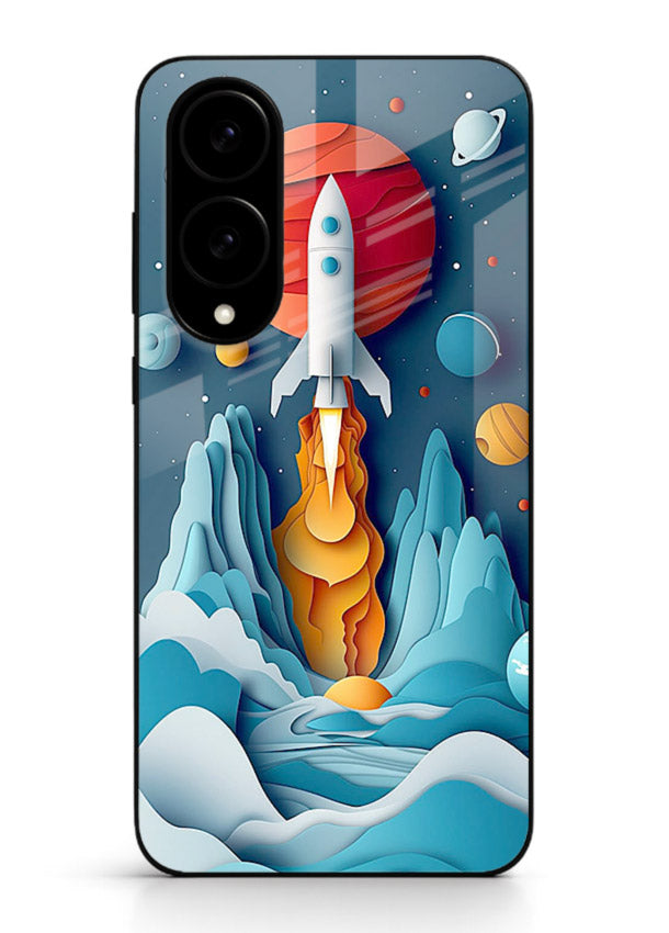 Rocket Planet Launch cosmic rocket artwork Samsung S25 Edge glass back cover