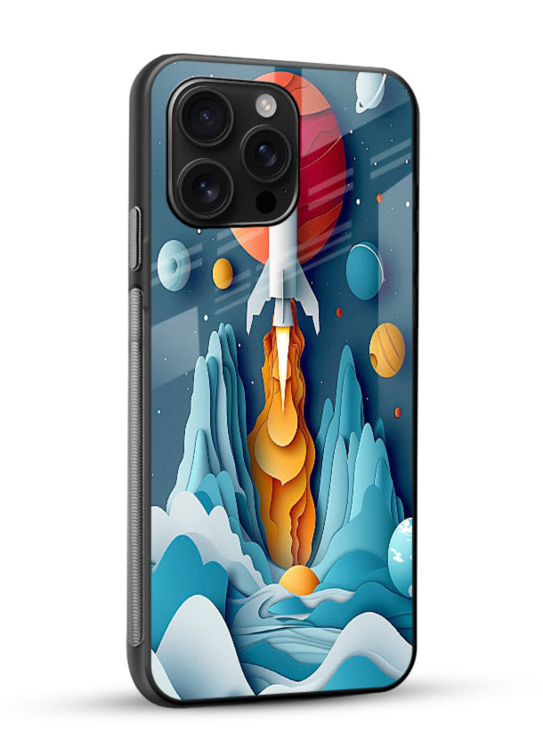 Rocket Planet Launch cosmic rocket artwork glossy vibrant premium glass back cover - Angle Side