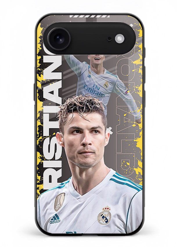 Football player portrait printed on glossy tempered glass iPhone 18 Air back cover