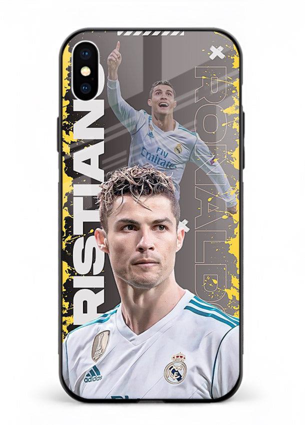 Football player portrait printed on glossy tempered glass iPhone XS Max back cover