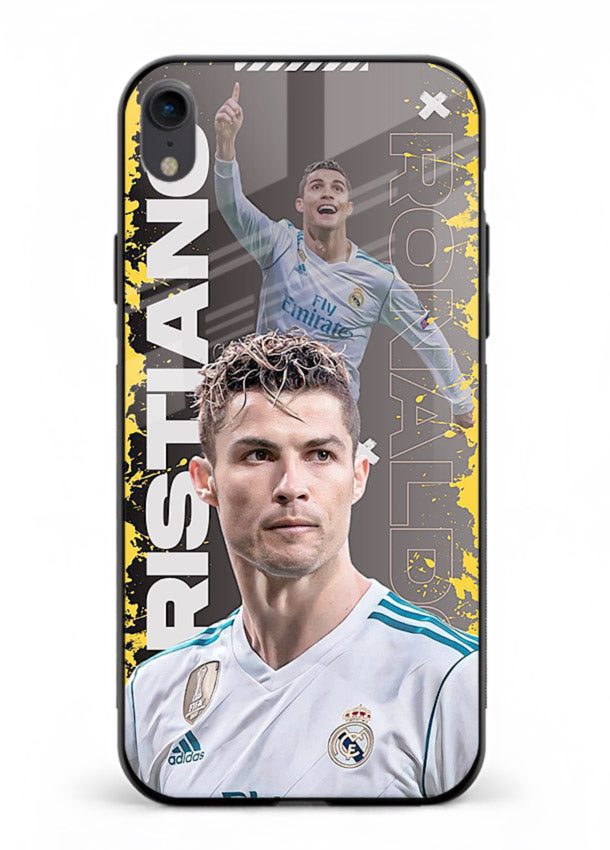 Football player portrait printed on glossy tempered glass iPhone XR back cover