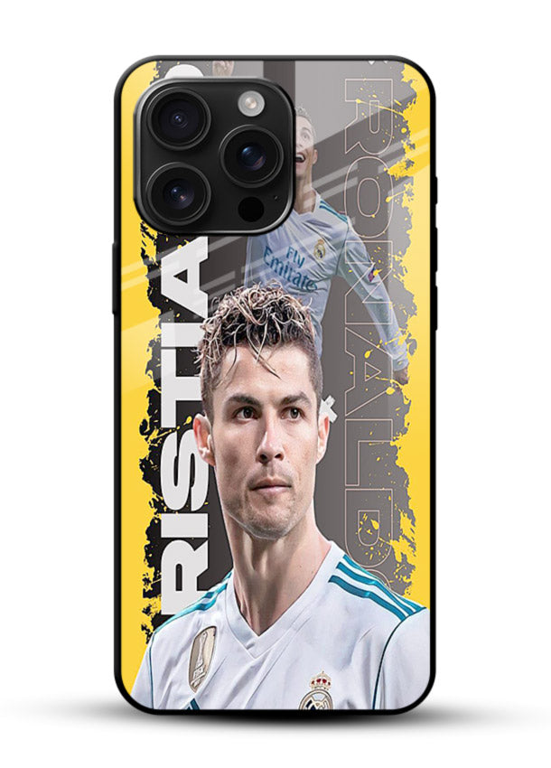 Football player portrait printed on glossy tempered glass mobile back cover - 1