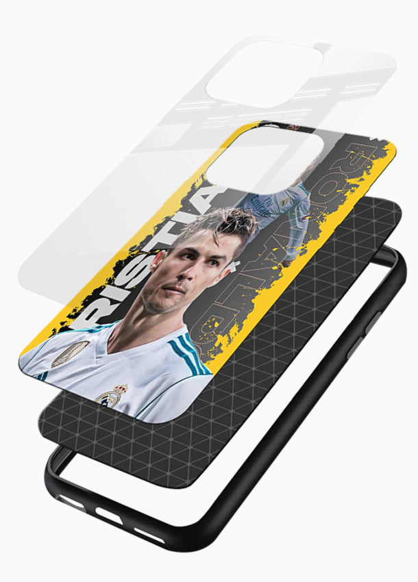 Football player portrait printed on glossy tempered glass mobile back cover - 3