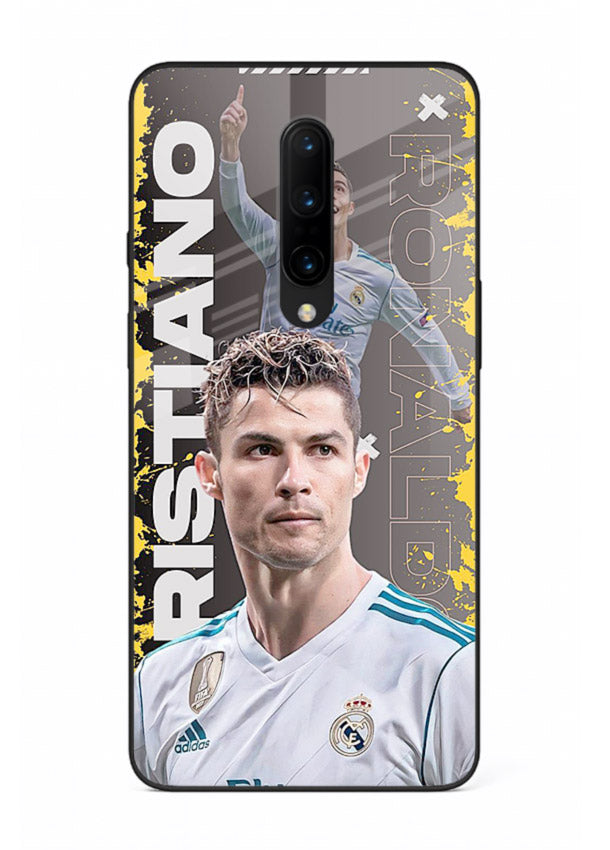 Football player portrait printed on glossy tempered glass OnePlus 7 Pro back cover