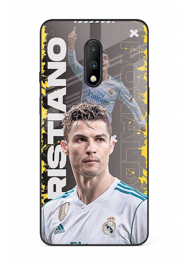 Football player portrait printed on glossy tempered glass OnePlus 7 back cover