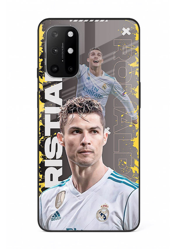 Football player portrait printed on glossy tempered glass OnePlus 8T back cover