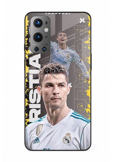 Football player portrait printed on glossy tempered glass OnePlus 9 back cover