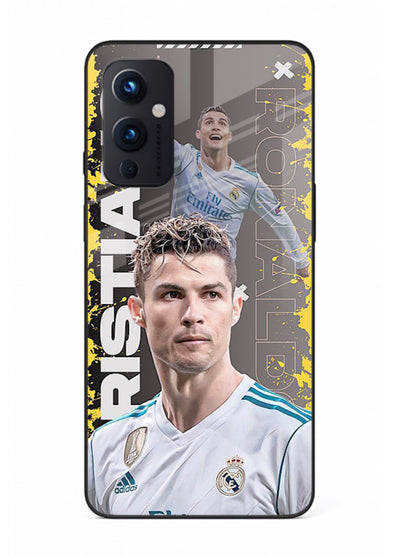 Football player portrait printed on glossy tempered glass OnePlus 9 Pro back cover