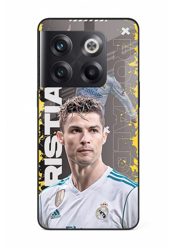 Football player portrait printed on glossy tempered glass OnePlus 10T back cover