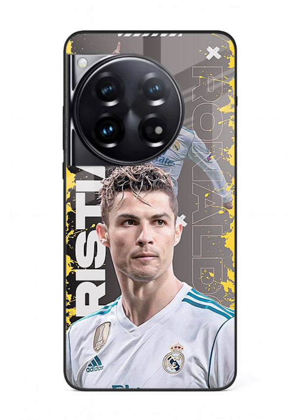 Football player portrait printed on glossy tempered glass OnePlus 12 back cover