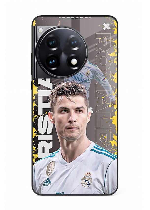 Football player portrait printed on glossy tempered glass OnePlus 12R back cover