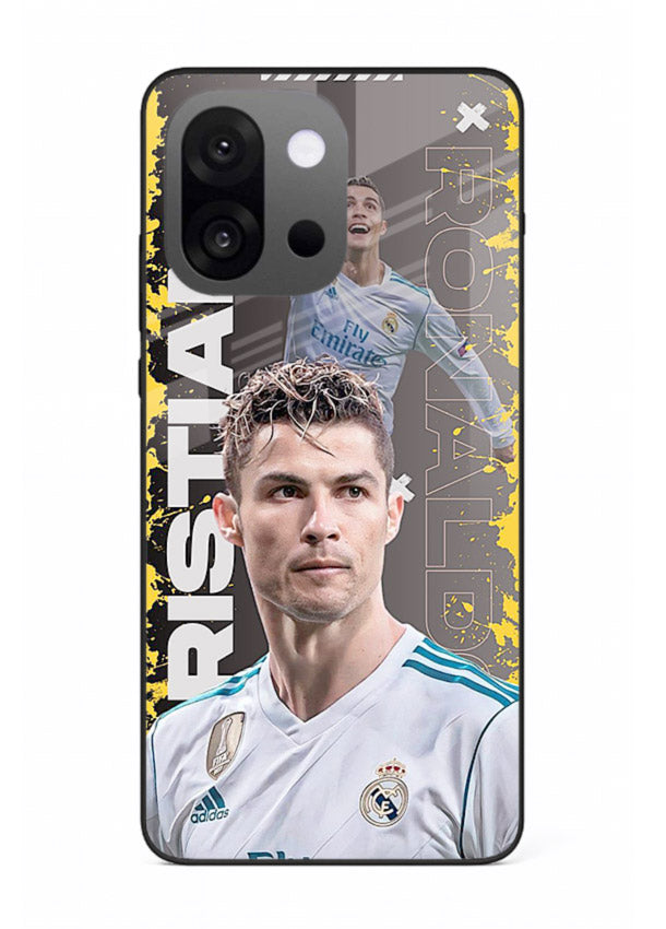 Football player portrait printed on glossy tempered glass OnePlus 13s back cover