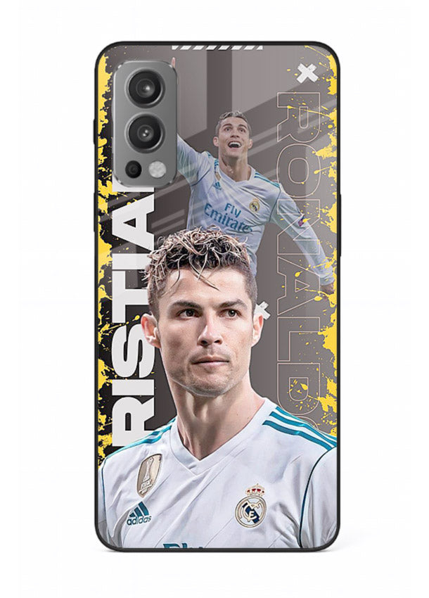 Football player portrait printed on glossy tempered glass OnePlus Nord 2 back cover