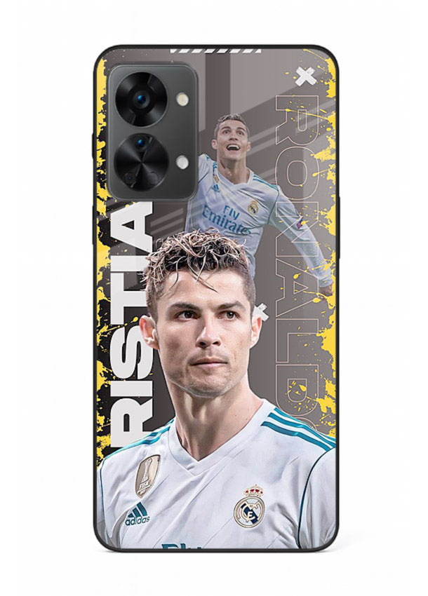 Football player portrait printed on glossy tempered glass OnePlus Nord 2T back cover
