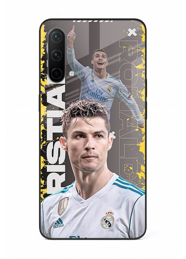Football player portrait printed on glossy tempered glass OnePlus Nord CE 5G back cover