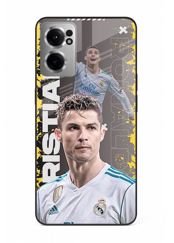 Football player portrait printed on glossy tempered glass OnePlus Nord CE2 5G back cover