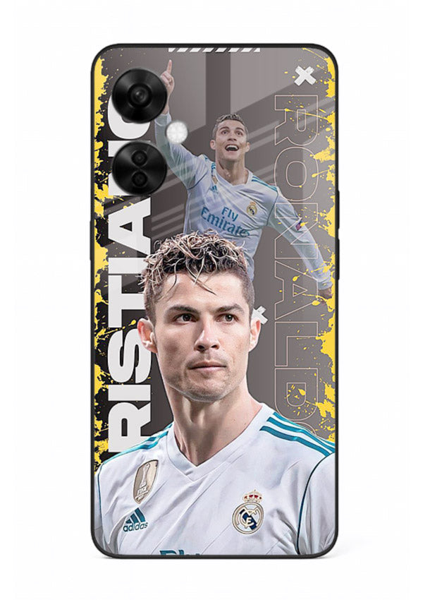 Football player portrait printed on glossy tempered glass OnePlus Nord CE3 Lite back cover