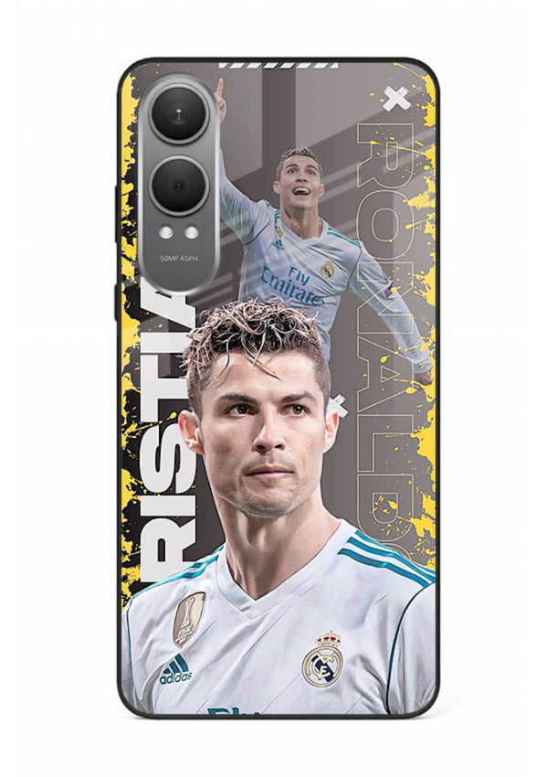 Football player portrait printed on glossy tempered glass OnePlus Nord CE4 Lite back cover