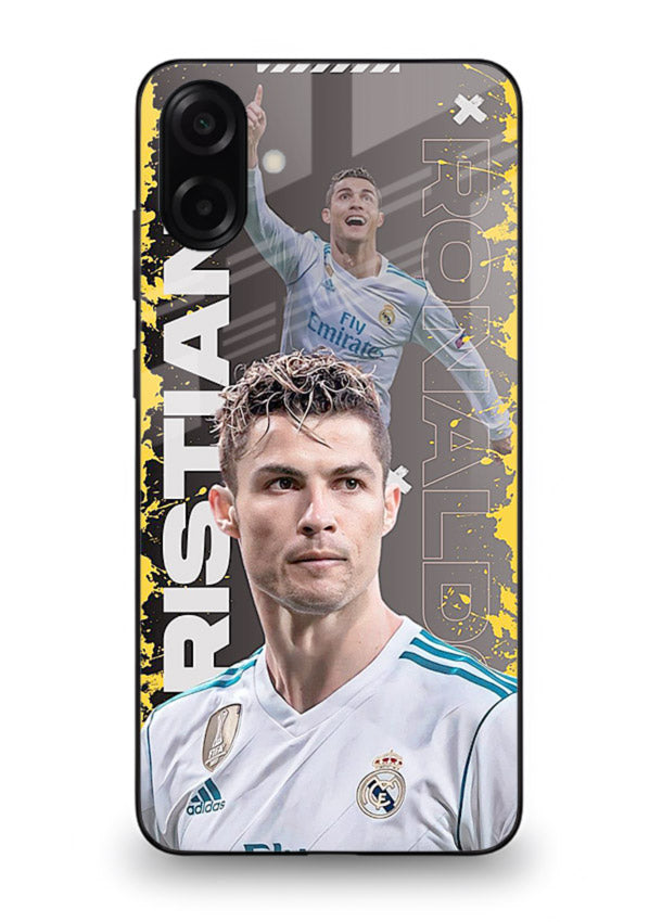 Football player portrait printed on glossy tempered glass Samsung M13 5G back cover