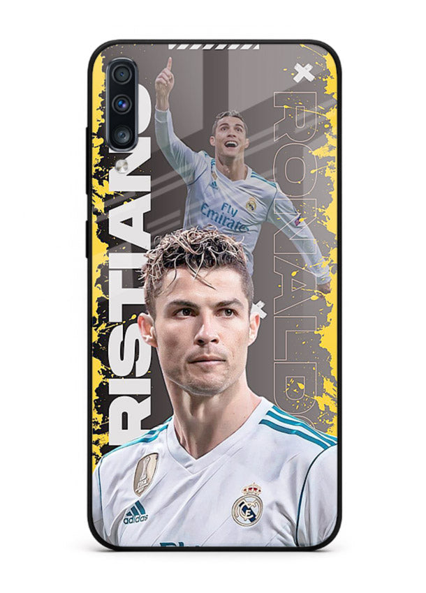 Football player portrait printed on glossy tempered glass Samsung A70 back cover