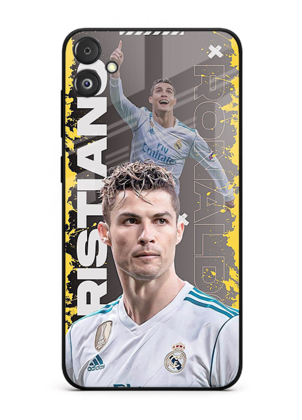 Football player portrait printed on glossy tempered glass Samsung F14 5G back cover