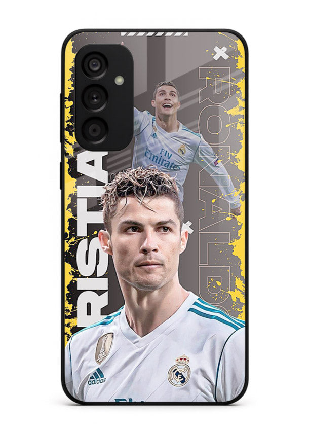 Football player portrait printed on glossy tempered glass Samsung A34 5G back cover