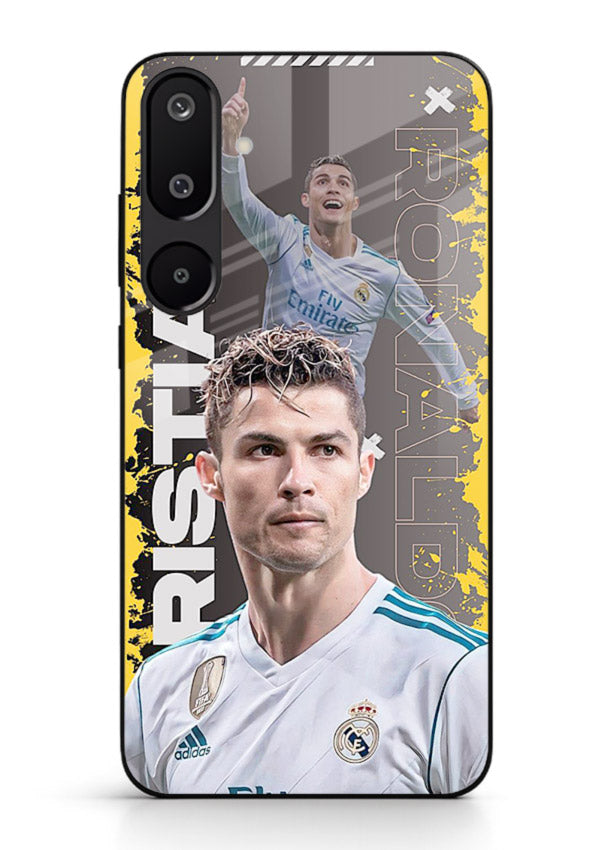Football player portrait printed on glossy tempered glass Samsung M16 5G back cover