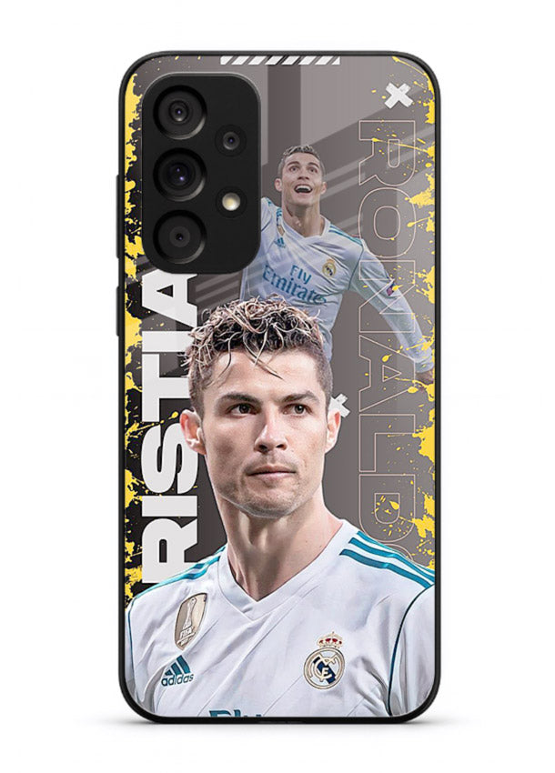 Football player portrait printed on glossy tempered glass Samsung A33 5G back cover