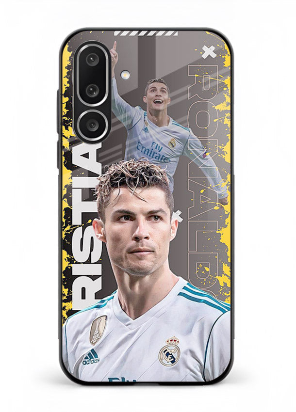 Football player portrait printed on glossy tempered glass Samsung F56 5G back cover