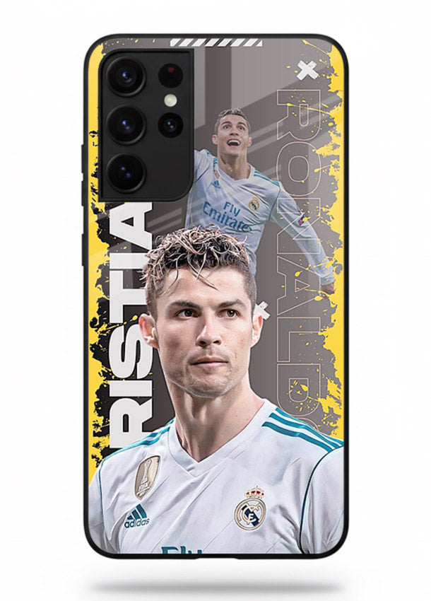 Football player portrait printed on glossy tempered glass Samsung S21 Ultra back cover
