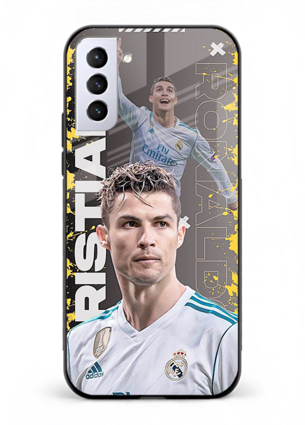 Football player portrait printed on glossy tempered glass Samsung S21 FE back cover