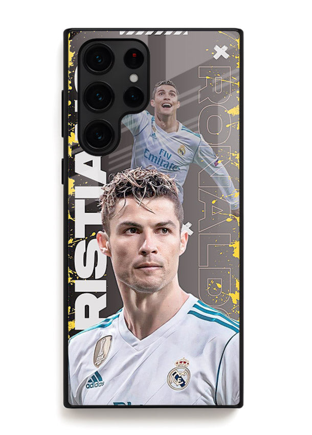 Football player portrait printed on glossy tempered glass Samsung S23 Ultra back cover