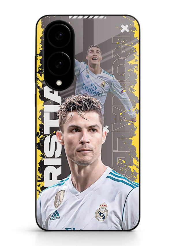 Football player portrait printed on glossy tempered glass Samsung S25 Edge back cover