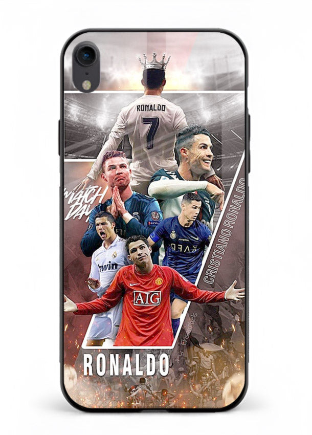 Ronaldo montage artwork printed on tempered glass iPhone XR back cover
