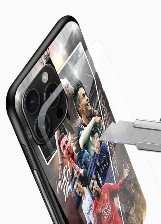 Ronaldo montage artwork printed on tempered glass mobile back cover - 4