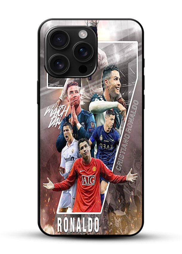 Ronaldo montage artwork printed on tempered glass mobile back cover - 1