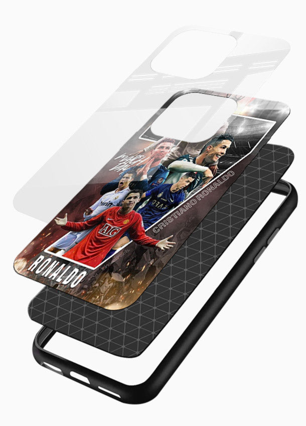 Ronaldo montage artwork printed on tempered glass mobile back cover - 3