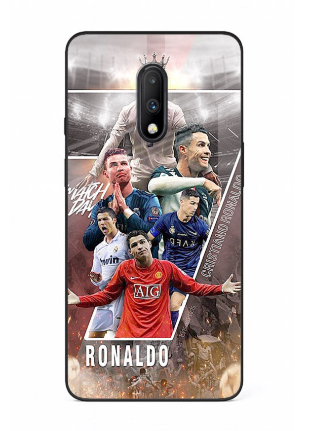 Ronaldo montage artwork printed on tempered glass OnePlus 7 back cover