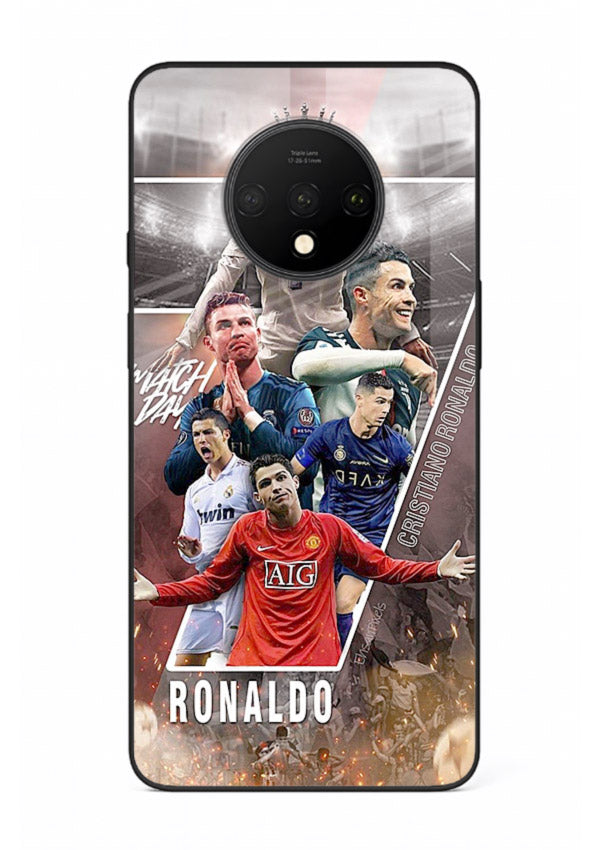 Ronaldo montage artwork printed on tempered glass OnePlus 7T back cover