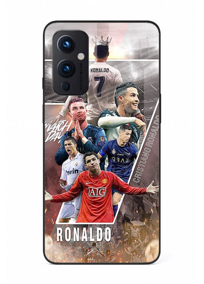 Ronaldo montage artwork printed on tempered glass OnePlus 9 Pro back cover
