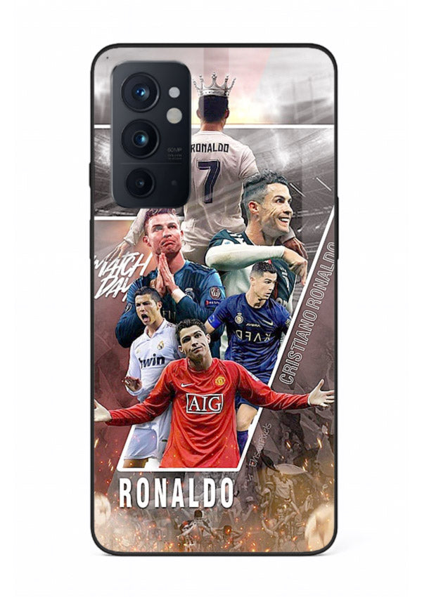 Ronaldo montage artwork printed on tempered glass OnePlus 9RT back cover