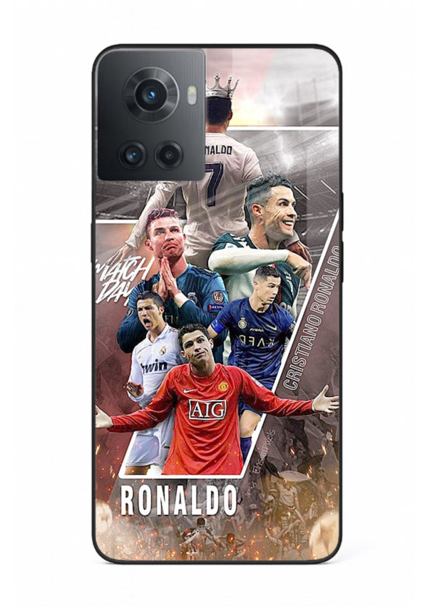 Ronaldo montage artwork printed on tempered glass OnePlus 10R back cover
