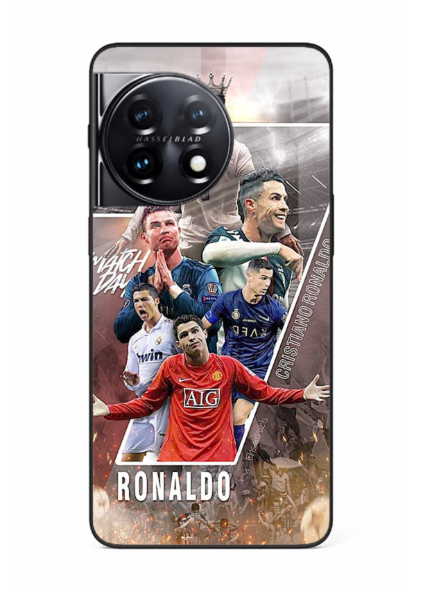 Ronaldo montage artwork printed on tempered glass OnePlus 11R back cover