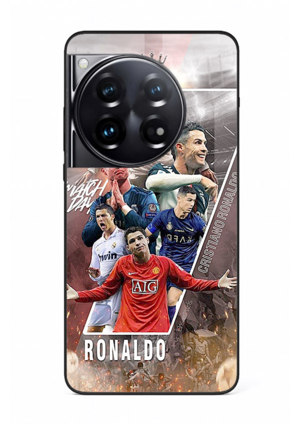 Ronaldo montage artwork printed on tempered glass OnePlus 12 back cover