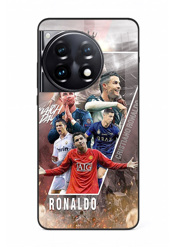 Ronaldo montage artwork printed on tempered glass OnePlus 12R back cover