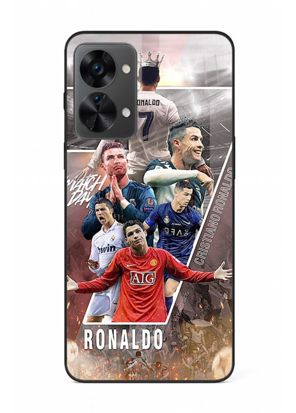 Ronaldo montage artwork printed on tempered glass OnePlus Nord 2T back cover