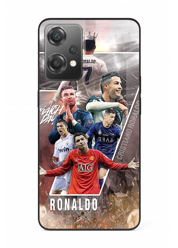 Ronaldo montage artwork printed on tempered glass OnePlus Nord CE2 Lite 5G back cover