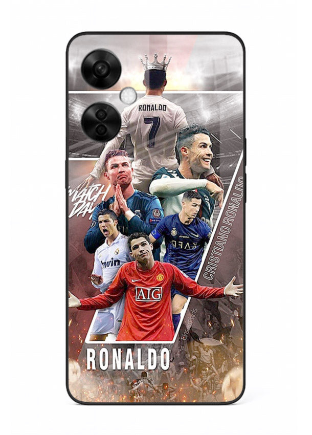 Ronaldo montage artwork printed on tempered glass OnePlus Nord CE3 Lite back cover
