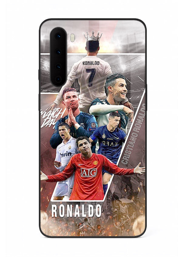 Ronaldo montage artwork printed on tempered glass OnePlus Nord back cover